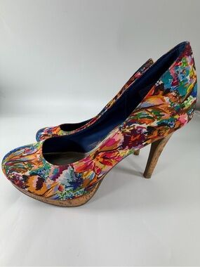 Fioni Floral Platform Pumps Cork Stiletto High Heels Multicolor Y2K Womens 8W